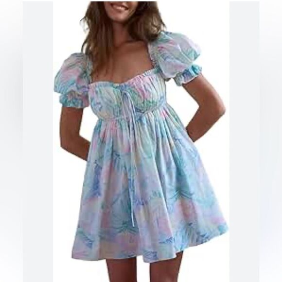 SELKIE The Parliament Floral Puff Sleeve Mini Dress Medium Pastel - Picture 7 of 14